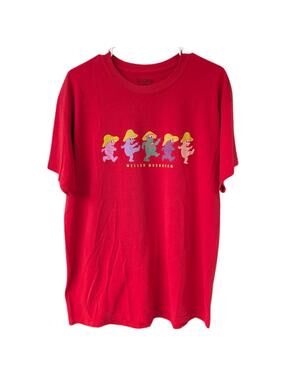 Vintage Mellow Mushroom Tee Large Red Trippy Dancing Bears Faded Gildan 21.5x28